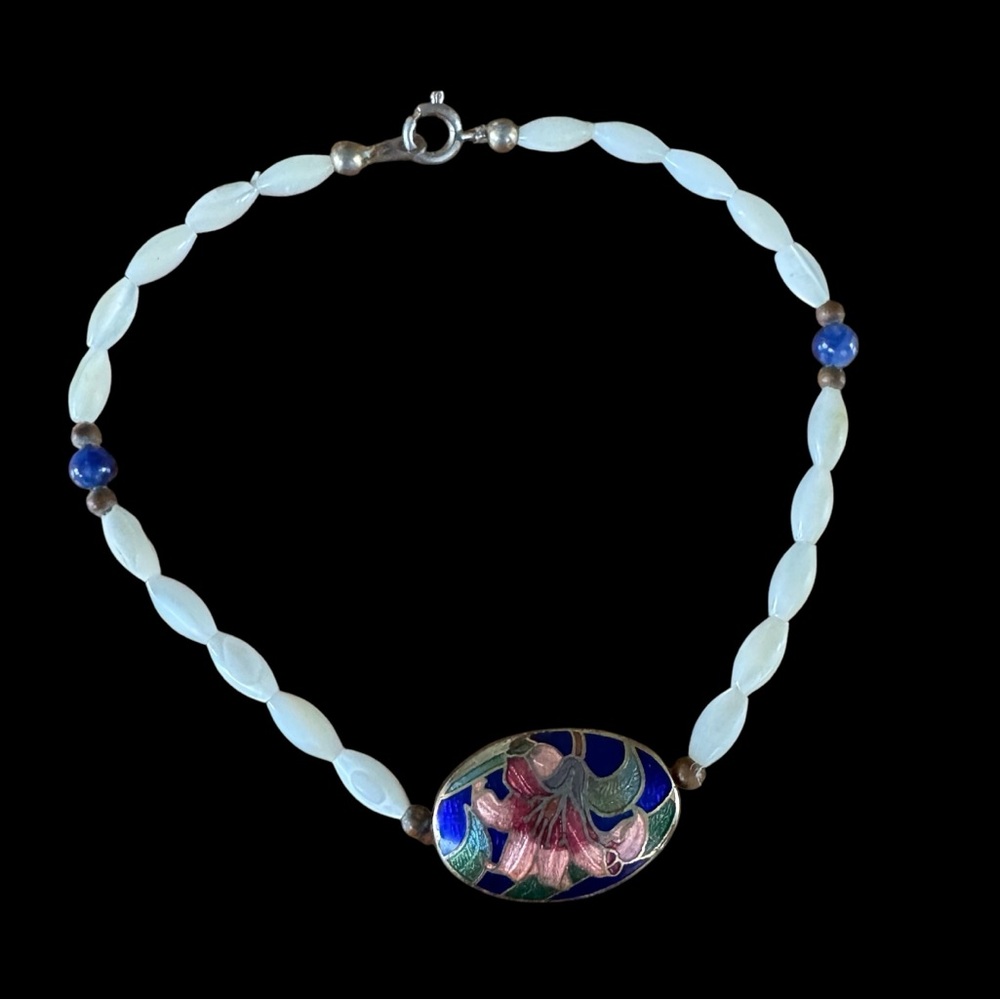 Vintage Beaded Bracelet With Floral Accent